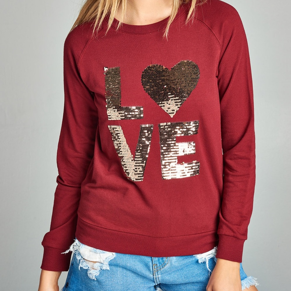 Burgundy French Terry Pullover - Picture 2 of 3
